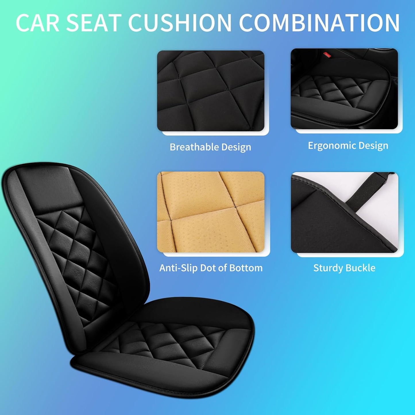Chezope Car Seat Cushions Lumbar Support Pillows with Comfort Memory Foam Design Washable and Adjustable for Drivers and Office Use (Black)
