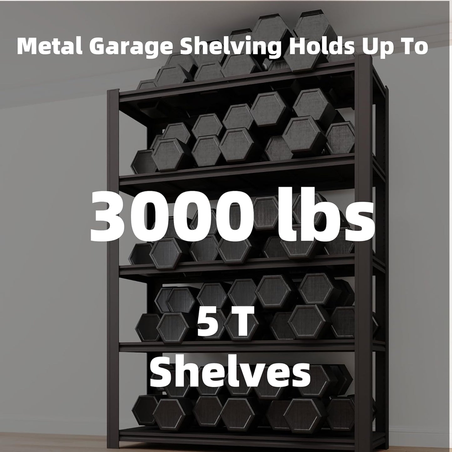 5 Tier Metal Shelving Unit, Adjustable Storage Shelves, 72" H x 47.47" W x 17.75" D Heavy Duty Garage Shelves for Warehouse, Basement, Kitchen, Pantry, Living Room, Black