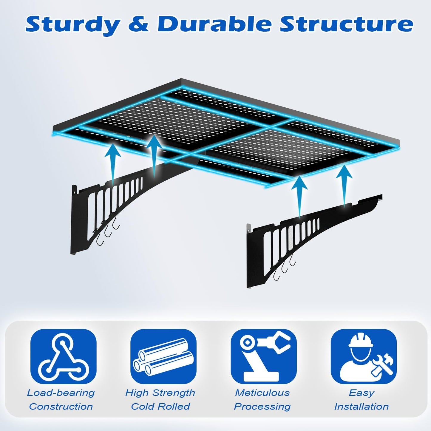 YOLENY 2-Pack 2x3FT Adjustable Heavy Duty Garage Wall Shelving, 500lbs Load Capacity Wall Mount Storage Shelf, Garage Storage Rack with Hooks, Metal Floating Shelves Organizer for Workshop