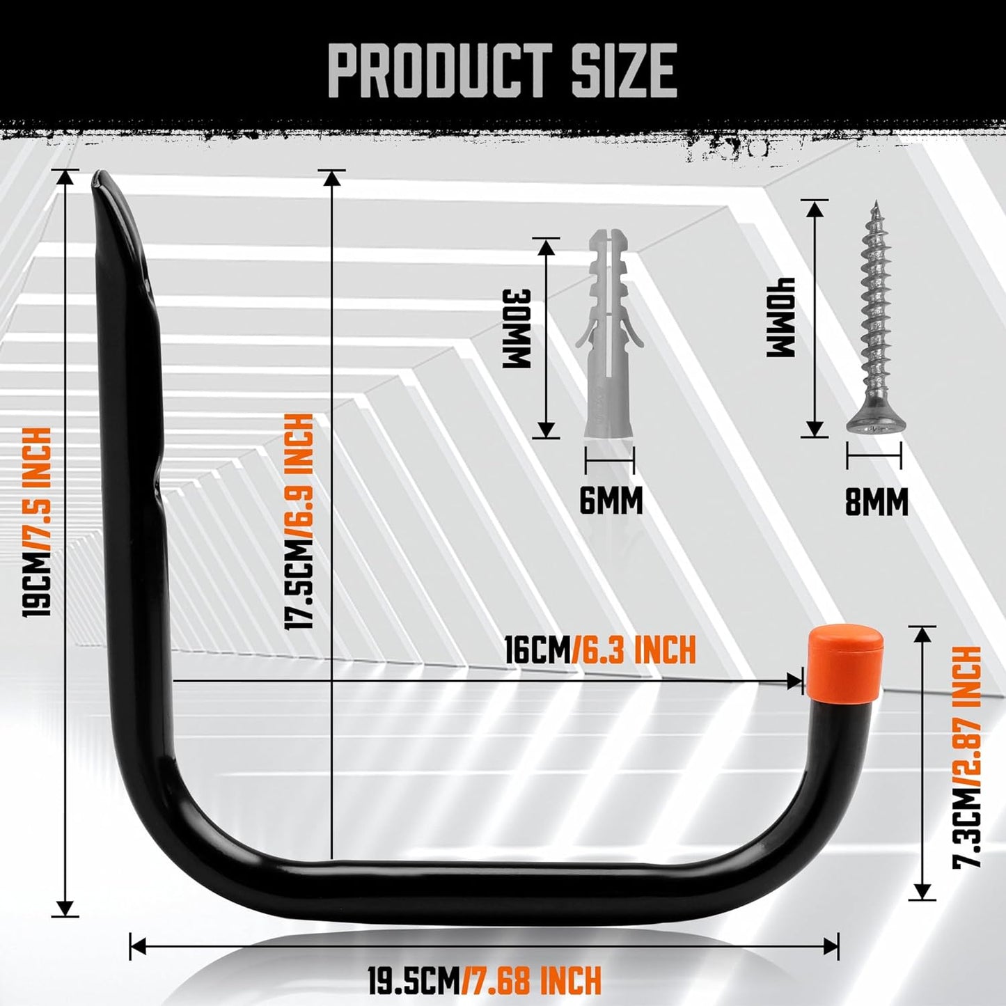 HORUSDY 6 Pack Garage Hooks, 8 inch Utility Hooks, Garage Hooks Heavy Duty Wall Hooks (Black, 8 inch)