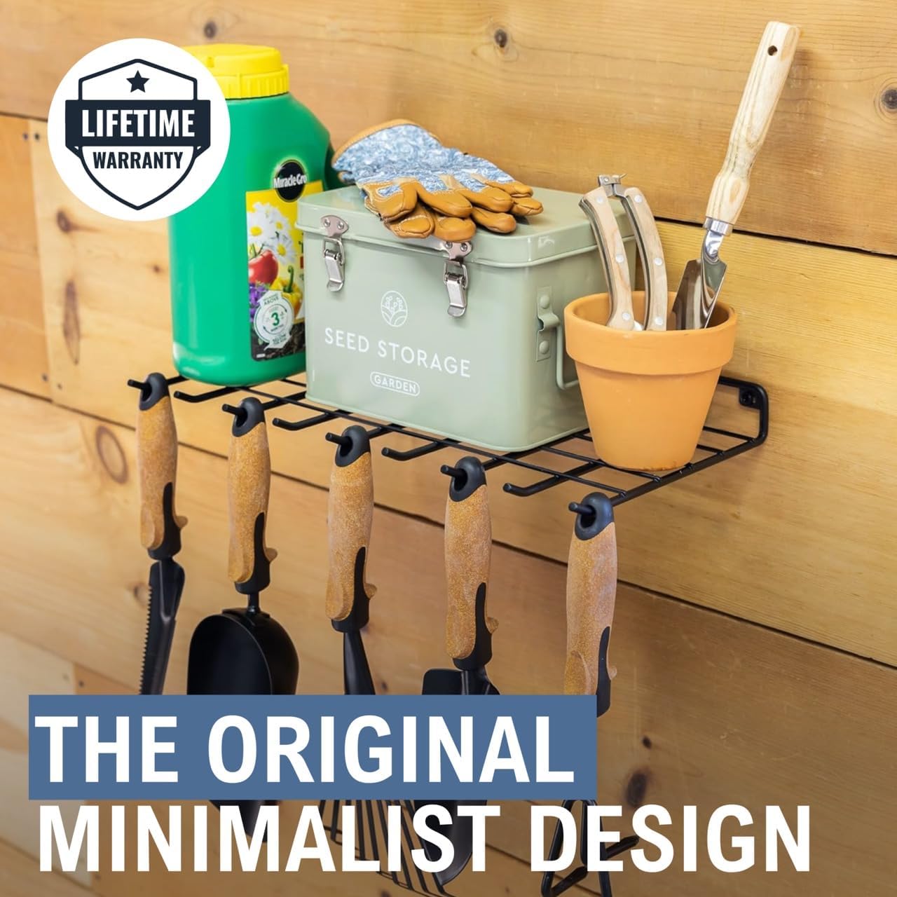 StoreYourBoard Gardening Hand Tools Organizer, Wall Mount Storage Shelf for Garden Scissors, Hand Pruners, Plant Shears, Tree Cutter, Gardening Shears, and Garden Supplies, Holds 40 lbs