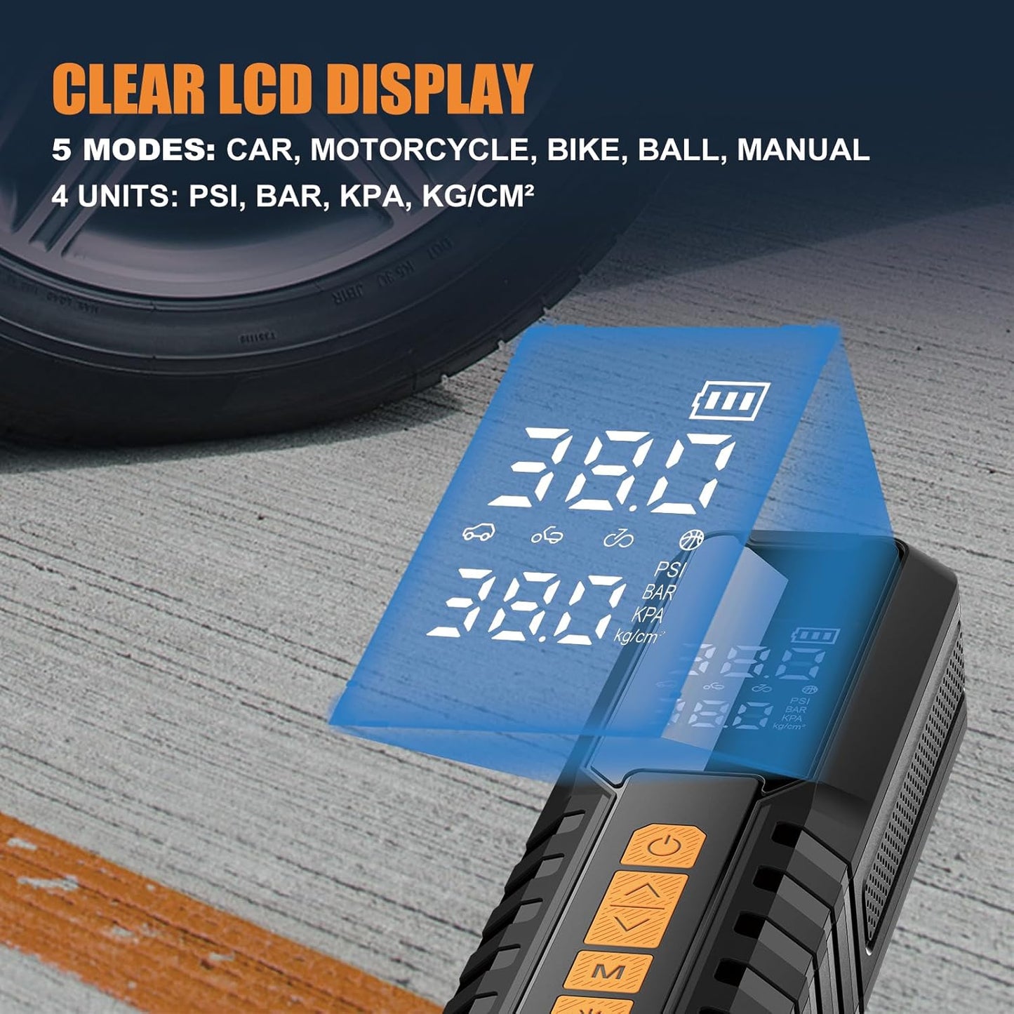 Tire Inflator Portable Air Compressor, Air Pump for Car Tires, Bike Pump, Portable Tire Inflator for Car, Motorcycle, Bicycle, Balls - 150PSI, 6000mAh Battery, LED Light Auto Shut-Off Function