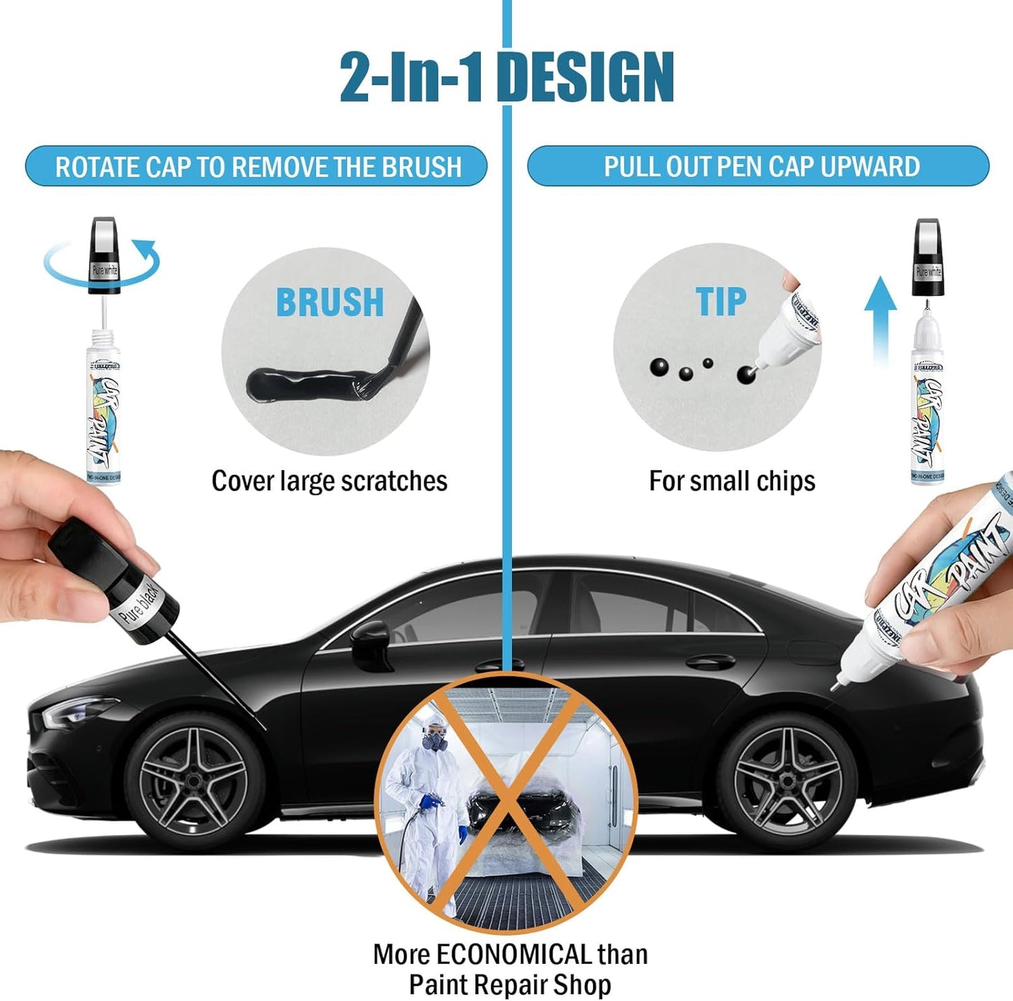 Black Touch Up Paint for Cars, Car Scratch Repair Pen, Color Accurate Automotive Paint with Varnish Clear Coat Pen Quick and Easy Fix Vehicles Chip Rim Scuff Repair