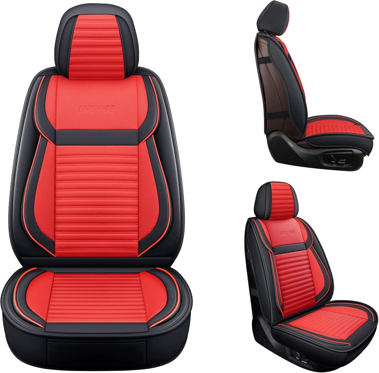 LINGVIDO Car Seat Covers, Breathable and Waterproof Faux Leather Automotive Seat Covers for Cars SUV Truck Sedan,Universal Anti-Slip Seat Cover with Backrest (Front Seat, Red+Black)