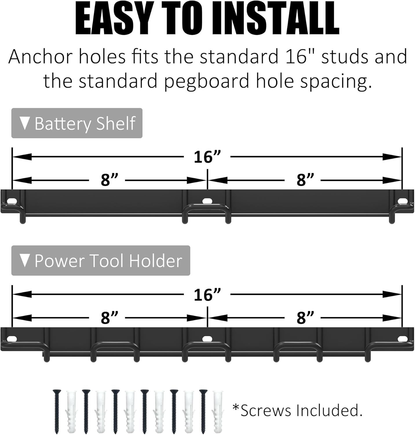 UNITEDPOWER Wall Mounted Drill Rack & Tool Shelf, Power Tool Organizer Holder, Heavy Duty Utility Storage Rack for Cordless, Battery Powered Hand Tools, Workshop, Shed, Garage