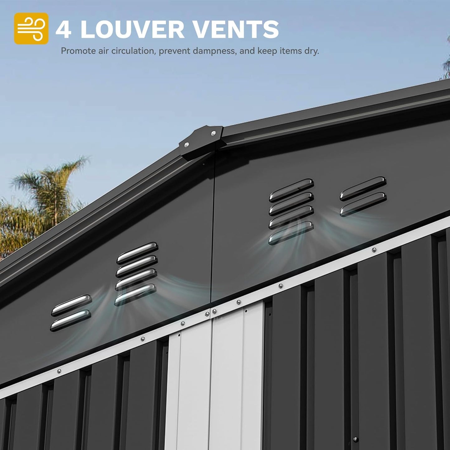 DWVO Storage Shed 9x6 FT for Bicycle Functional Metal Tool Shelter Garden Storage Unit with Airflow Windows, Secure Entry Lock, Water-Resistant Waste Enclosure for Outdoor Patio Garden (Dark Dray)