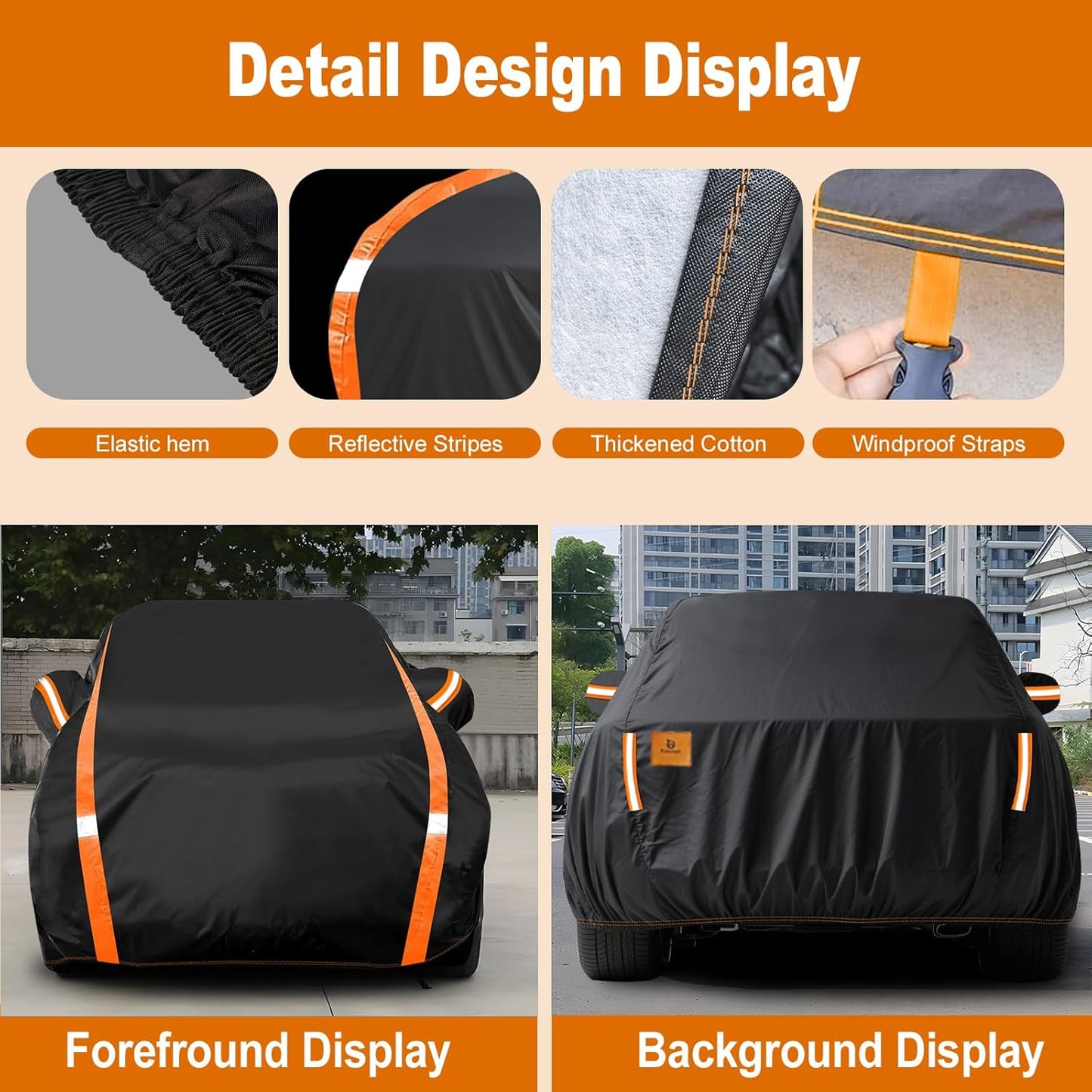 Car Cover Waterproof All Weather for SUV Automobiles UV Protection Snowproof Rain Sun with Door Zipper Full Exterior Outdoor Full Car Cover Universal Fit Up to 194"