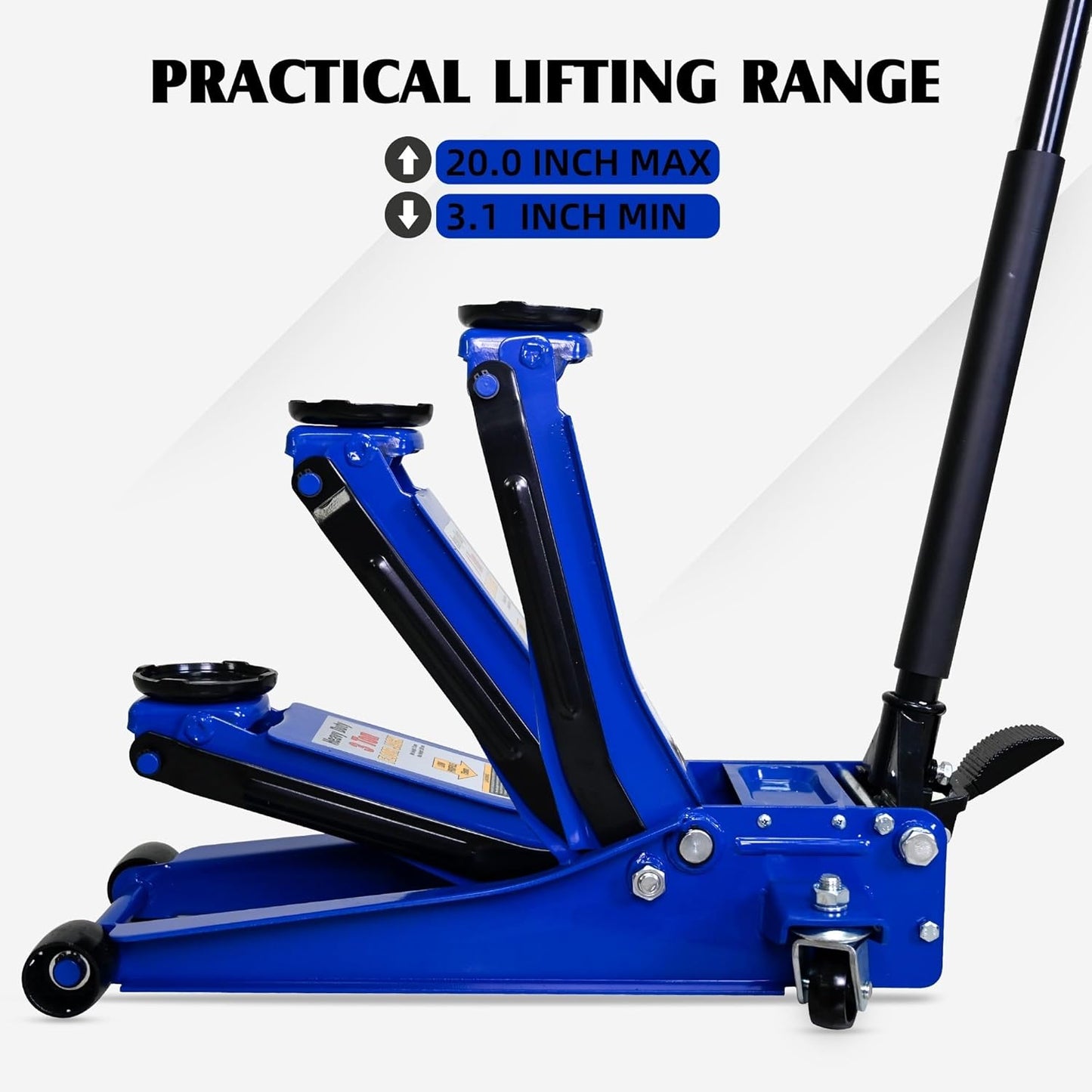 Floor Jack 3Ton/6600lbs.Dual Piston Fast Lifting Pump.Ultra Low Profile Floor Jack with Foot Pedal,Lifting Range 3.1"-20".Heavy Duty Hydraulic Racing Car Jack for MVPs,SUVs and Trucks.Trolley Jack