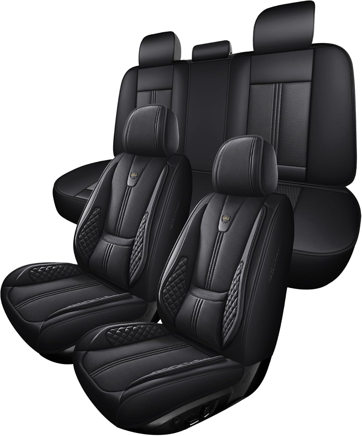 Car Seat Covers Front Only, Black Seat Cover for Cars Compatible Airbag, Easy Install Luxury Leather Automotive Seat Covers with Lumbar Support, for Car, Truck, SUV, Black