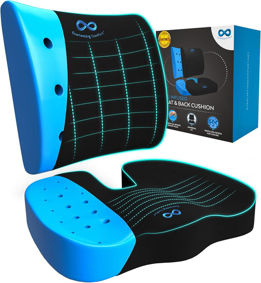 Everlasting Comfort Doctor Recommended Memory Foam Seat Cushion for Office Chairs & Car Seat - Ergonomic Office Desk Accessories for Tailbone Pain Relief, Sciatica & Back Support