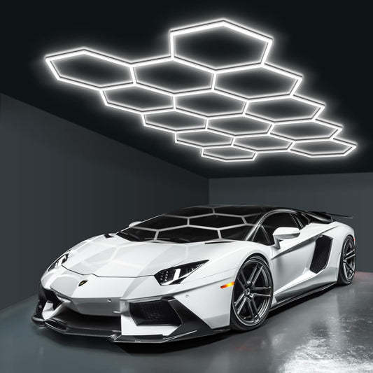 BRILLIHOOD Hexagon Garage Lights, LED Honeycomb Garage Lights, 456W, 54720LM, 6500K Super Bright, 14 Grid Systems Car Detailing Lighting for Warehouse Workshop Basement Gym