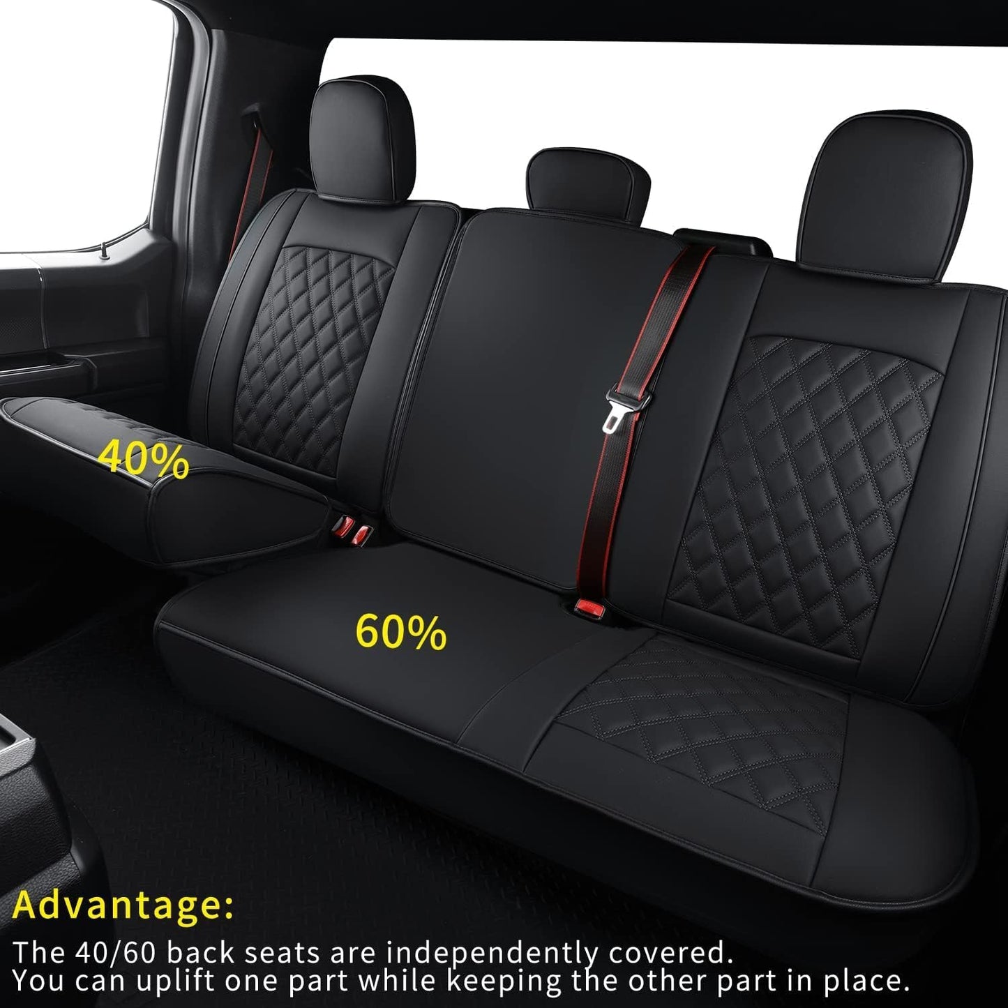 LUCKYMAN CLUB F150 Faux Leather Seat Covers Fit for 2015-2025 F150 SuperCrew and 2017-2025 F250 F350 F450 Super Duty Crew Cab Pickup Trucks(Full Set, Black)