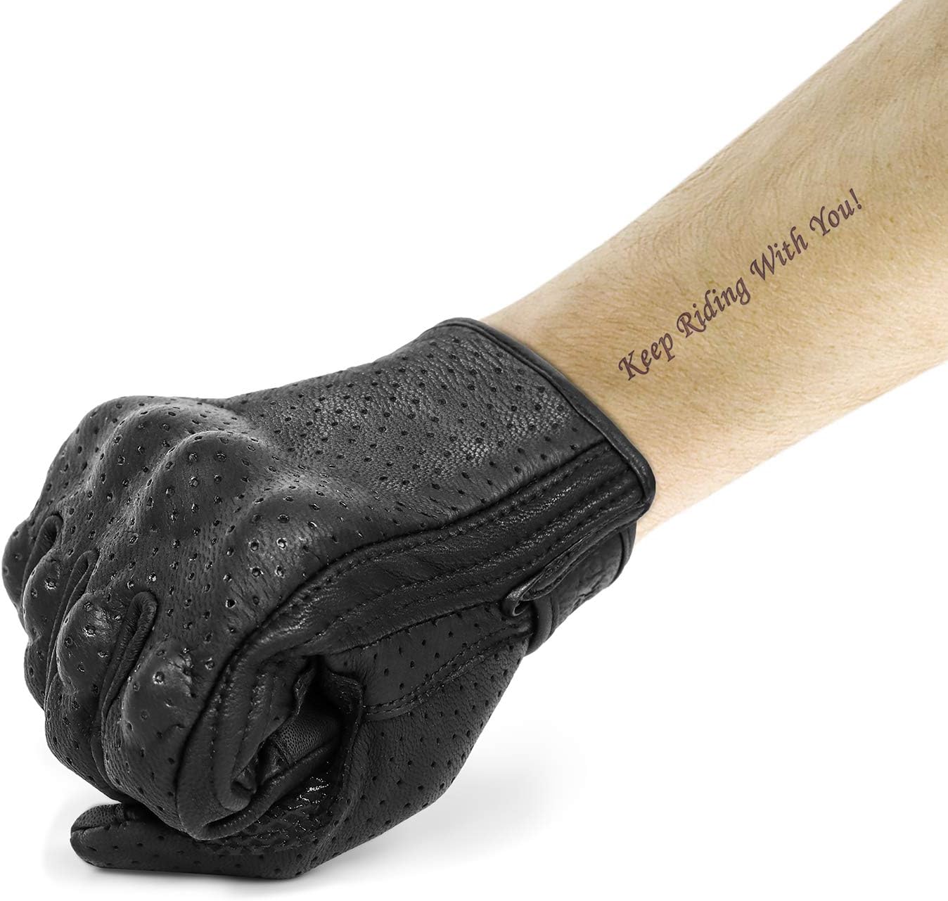 Updated Men’s Leather Motorcycle Gloves with Two Touchscreen Fingers Anti-Slip Motorbike Racing Gloves (Updated,Perforated, XXL)