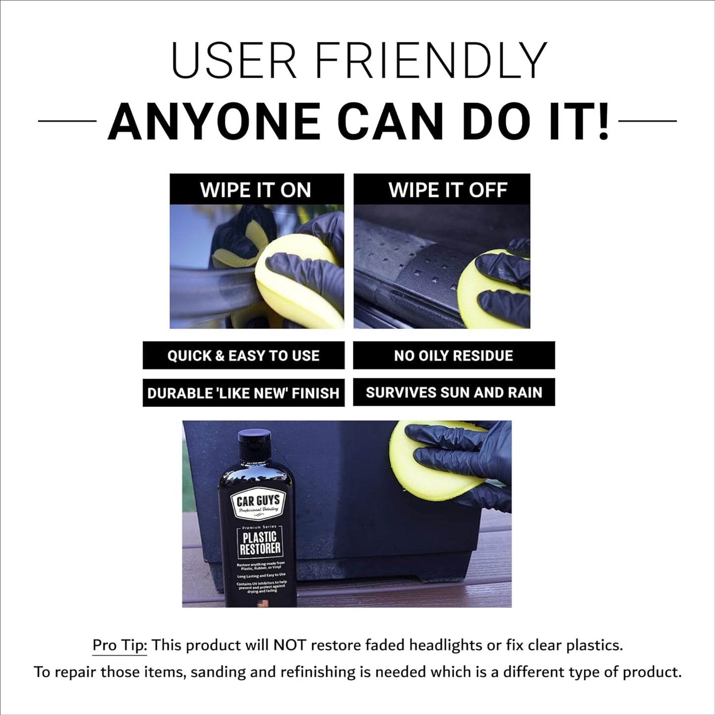CAR GUYS Plastic Restorer | Bring Plastic, Rubber, and Vinyl Back to Life! | User Friendly Trim Restorer | Safe Auto Detailing Supplies | 8 Oz Kit with Foam Applicator