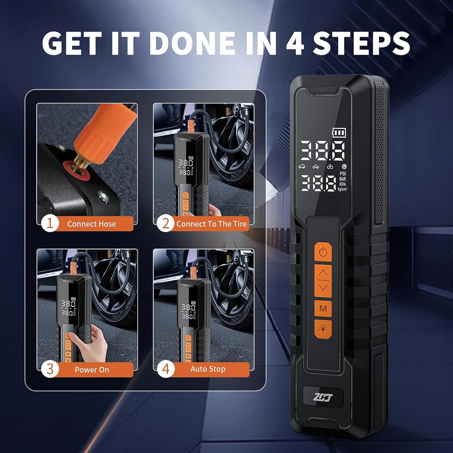 Tire Inflator Portable Air Compressor, Air Pump for Car Tires, Bike Pump, Portable Tire Inflator for Car, Motorcycle, Bicycle, Balls - 150PSI, 6000mAh Battery, LED Light Auto Shut-Off Function