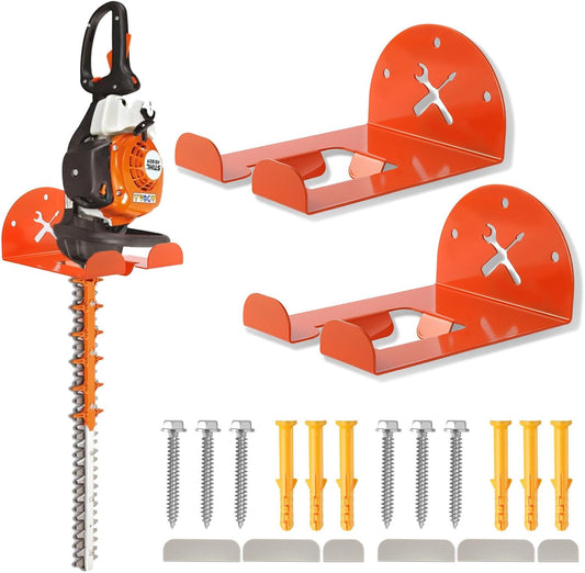 Upgraded Trimmer Rack Wall Mount - 8" Heavy Duty Weed Eater Hanger for Garage Wall Bracket, Garden Power Tool Holder Organizer Hooks for Grass Trimmer, Hedge Trimmer, Leaf Blower and Chainsaw, 2 Pack