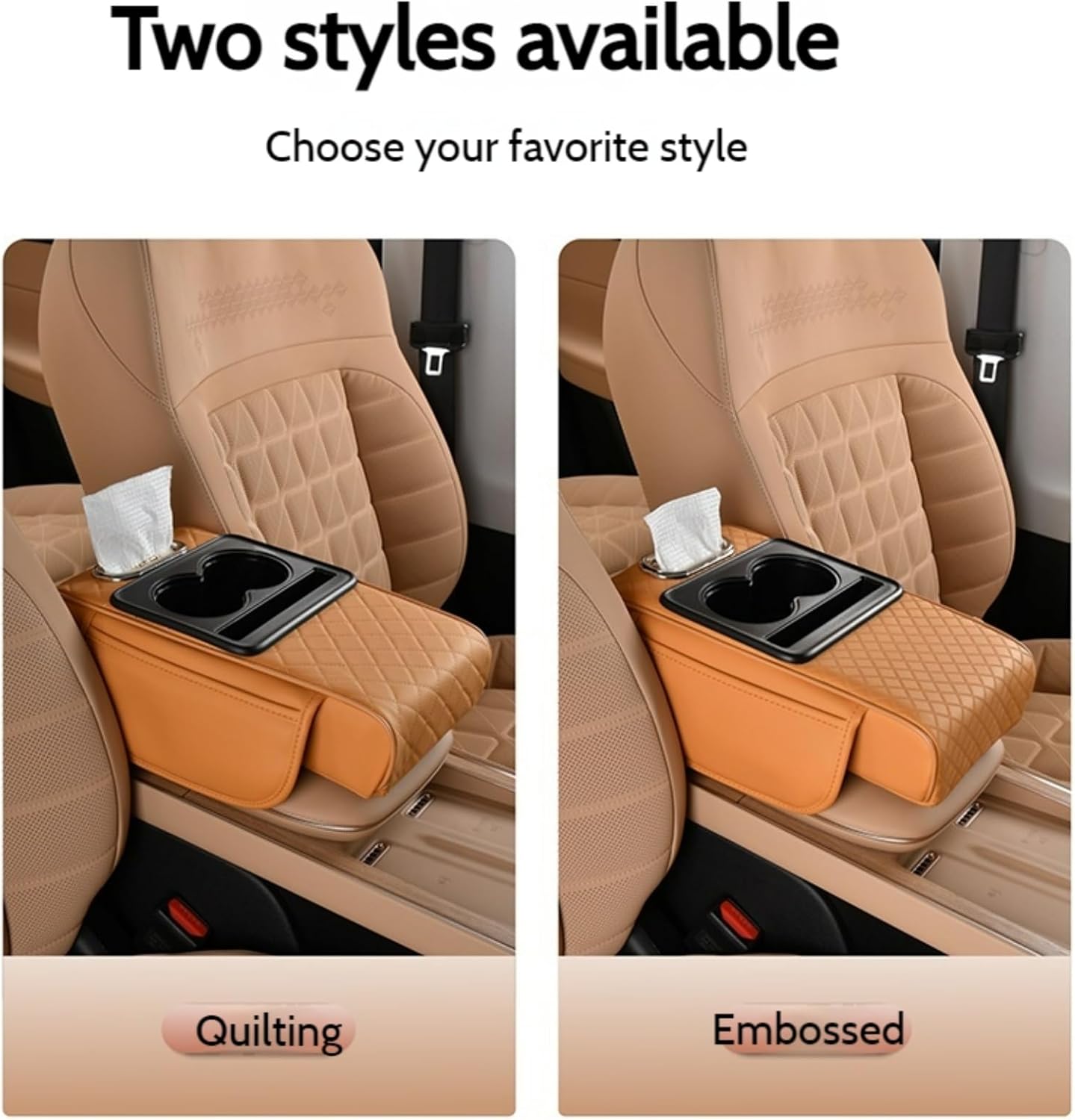 Car Center Console Cover Booster Multifunctional Car Center Console Cushion Pad with Cup Holder & Tissue Box & Side Pockets Arm Rest Cover for Car, Quilting, Black-red