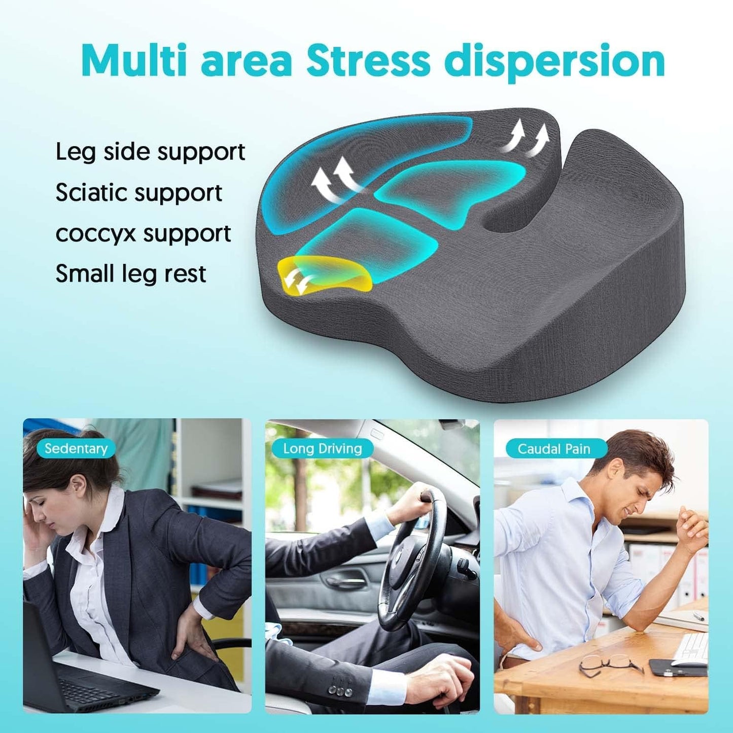 Seat Cushion for Office Chairs - Tailbone & Sciatica & Hip & Coccyx & Low Back Pain Relief Pillow - Memory Foam Pressure Relief Cushion for Long Sitting for Gaming, Compute, Desk Chair, Car Seat