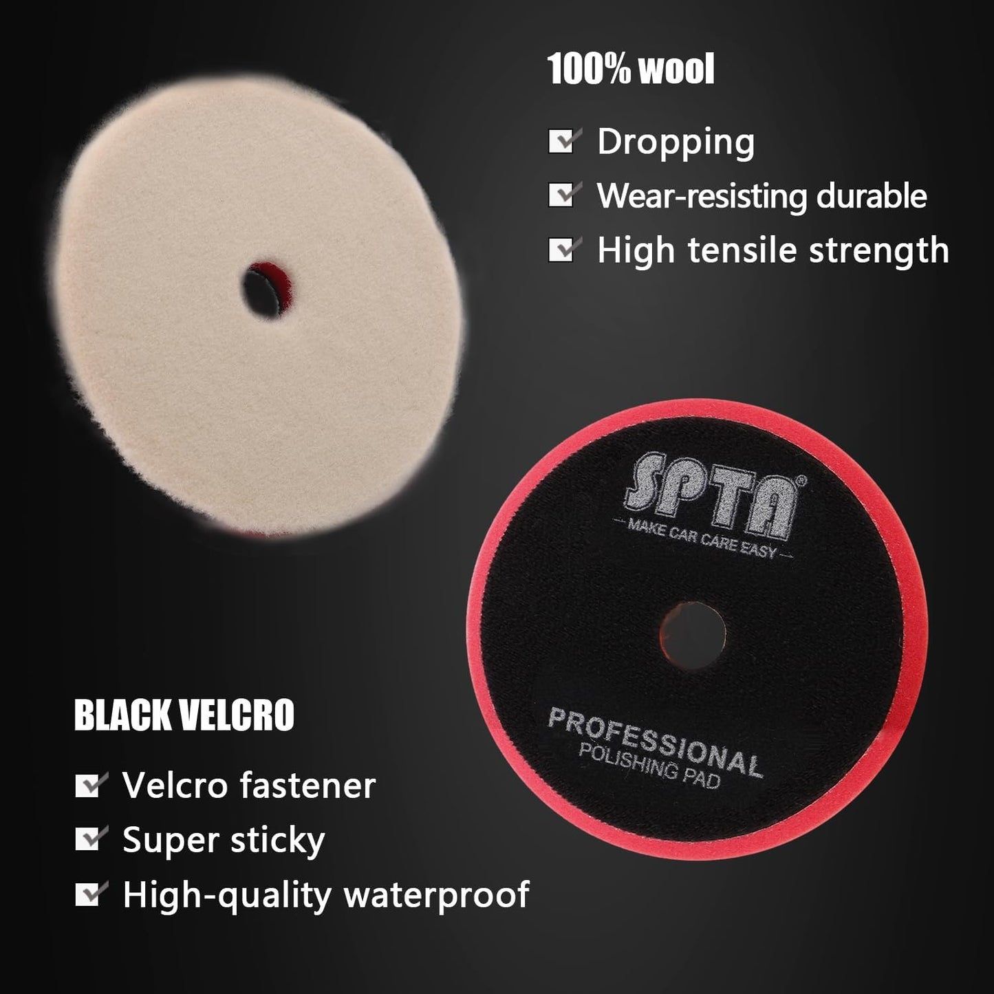 Buffing Polishing Pads, SPTA 6 Inch 150mm Body Repair Polishing Pad Set Made for 6 Inch Backing Plate, 6 Pcs Buffing Pads with Sponge, Wool and Micro-Fiber Pad Set for Car Detailing polishing Buffing