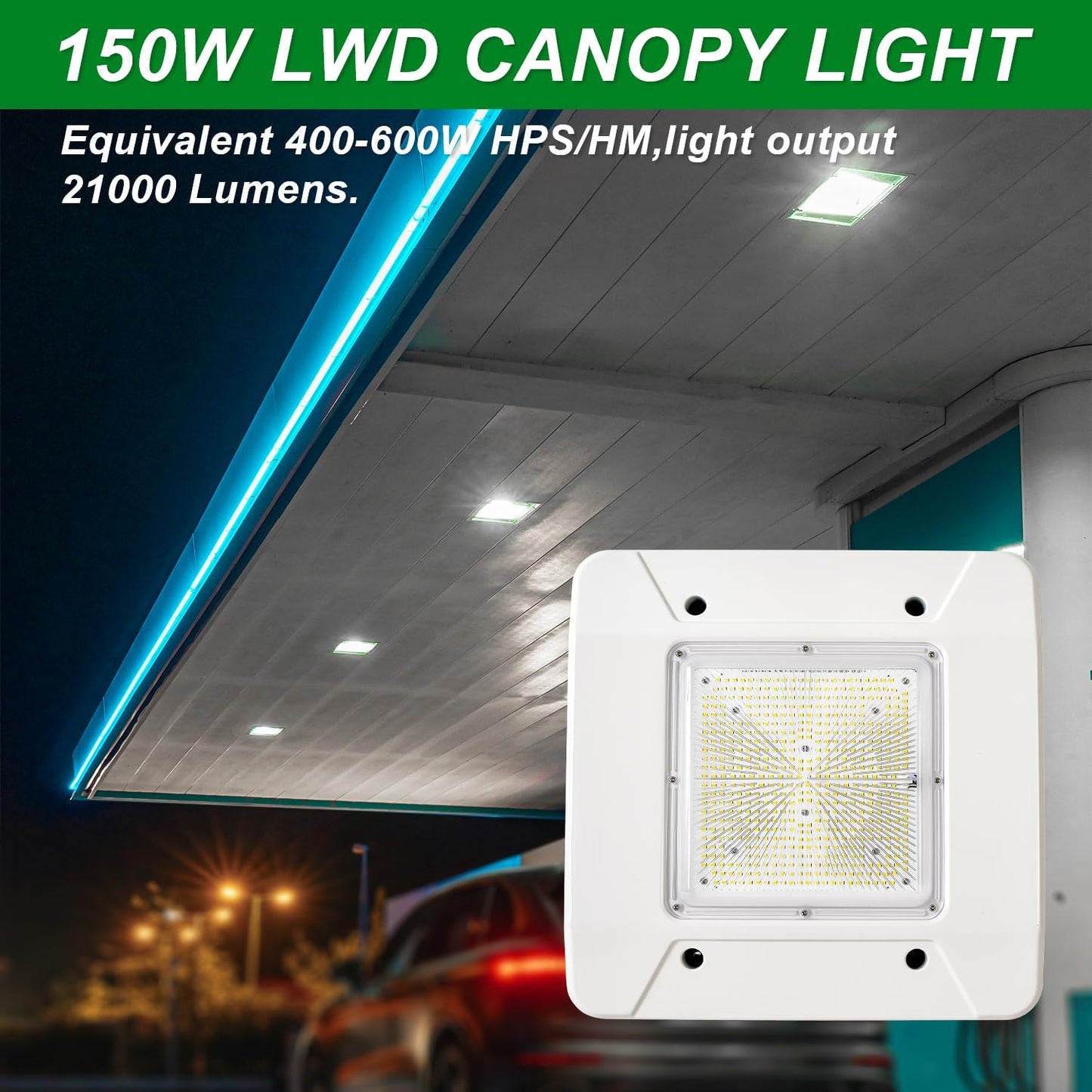 OSTEK 2 Pack LED Gas Station Canopy Light, 150W Carport Ceiling Light 5700K, Outdoor Rated (600W HID/HPS Equivalent), 90-277V IP65 DLC & UL Listed (150W-2 Pack)