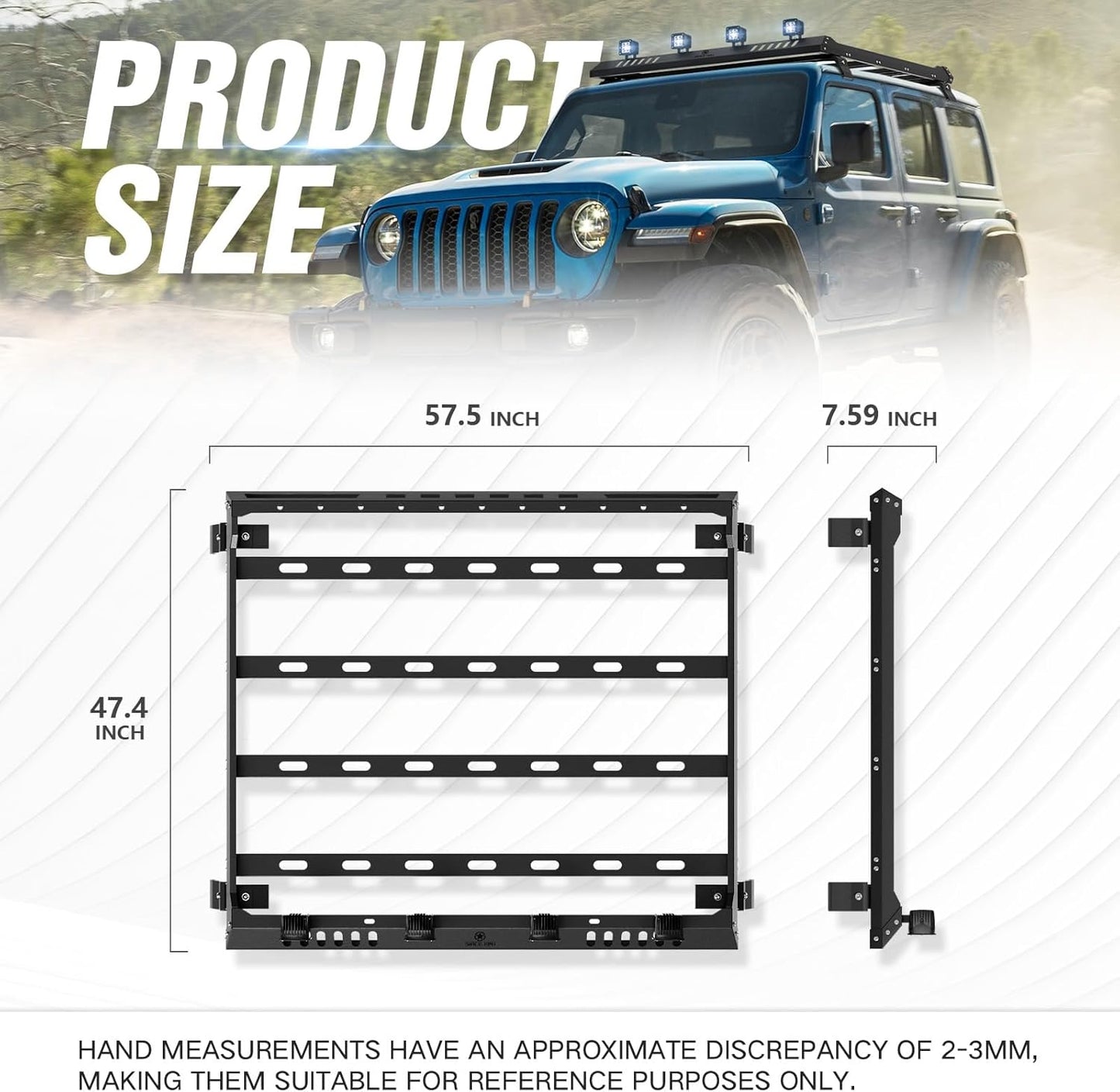 Roof Rack Cargo Basket with 4 PCS LED Light Bar Compatible with 2007-2024 Jeep Wrangler JK JL Unlimited & Gladiator JT 4 Doors Hardtop Model, JKU JLU Luggage Storage Carrier Rooftop Racks