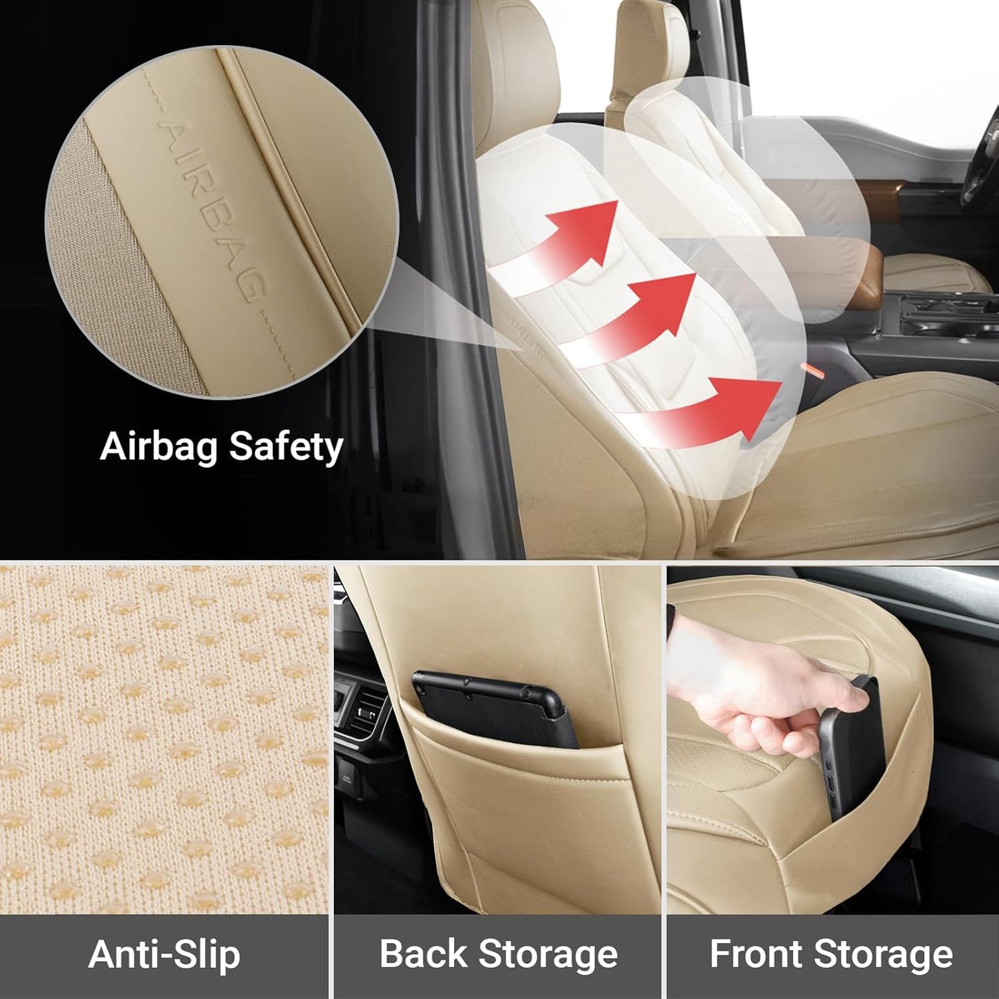 Coverland Custom Car Seat Covers Compatible with 2004-2015 Titan King Cab, Crew Cab - Premium Leather Non-Slip Memory Foam Waterproof Interior Protector Front Seat-Beige [See Size Chart-Size A75]