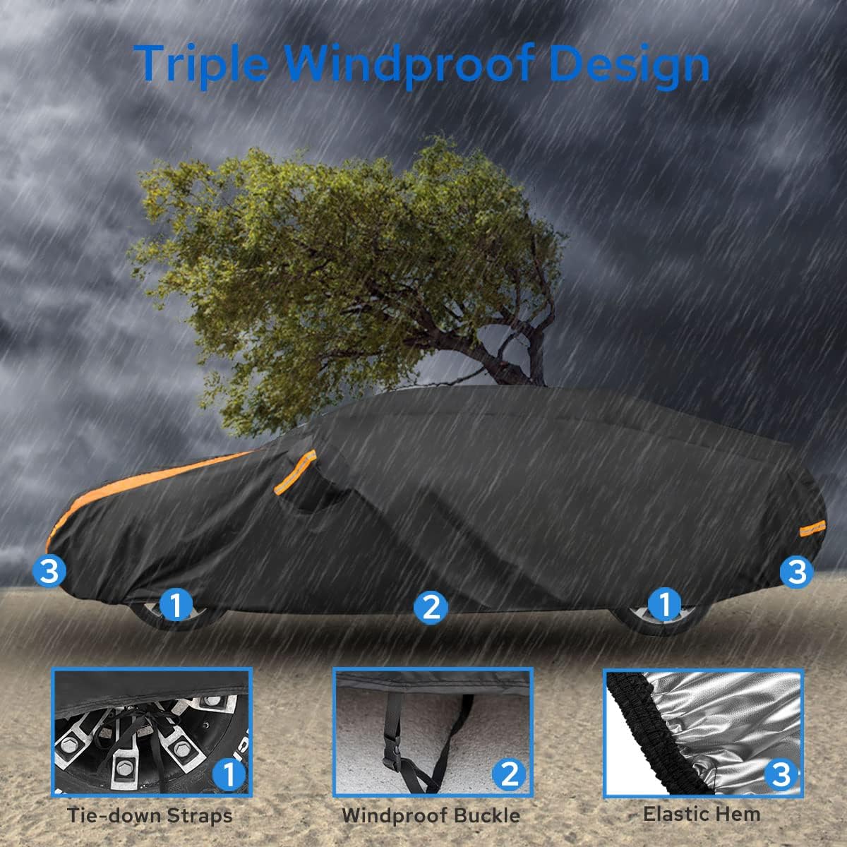 Avecrew Car Cover Waterproof All Weather for Automobiles, Outdoor Heavy Duty Full Exterior Covers for Sedan(186"-193")