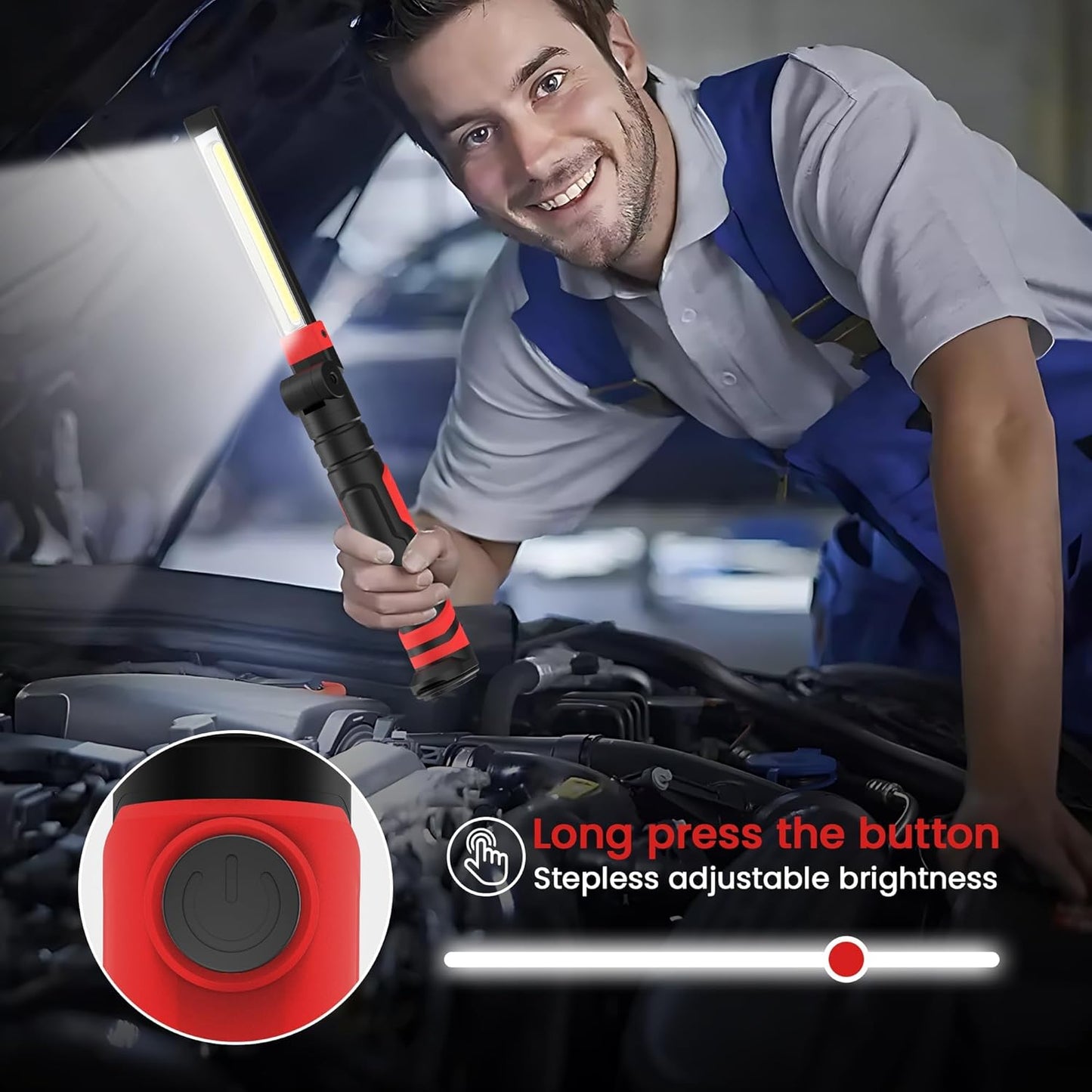 Rechargeable LED Work Light, Magnetic Flashlight Mechanic Light Tool Gifts for Men Him, Foldable Lamp with Hook for Car Repair Emergency BBQ Grill (2 Pack)