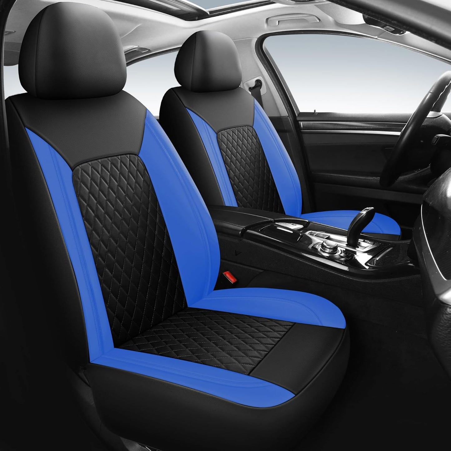 Car Seat Covers,Breathable and Waterproof Seat Covers,Luxury PU Universal Fit Automotive Airbag Compatible for Cars Sedans SUV and Truck(2 Pieces,Front Seat,Black+Blue,N1)