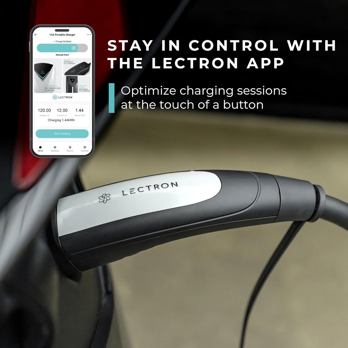 Lectron Level 1 Tesla EV Charger (WiFi) with App Control - 120V, 12 Amp, & 16 ft Cord - Portable Charger for Tesla EVs with NEMA 5-15 Plug - Compatible with All Tesla Model S, 3, X, Y & Cybertruck