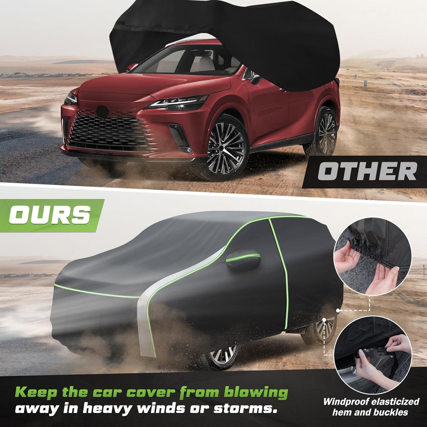 Mixsuper Liner Car Cover for Lexus RX 1999-2026 (RX330 RX350 RX400H RX450H RX500H), 7 Layers Waterproof Car Cover Accessories for RX with Zipper Door, Windproof Straps, Reflective Strips, All Weather