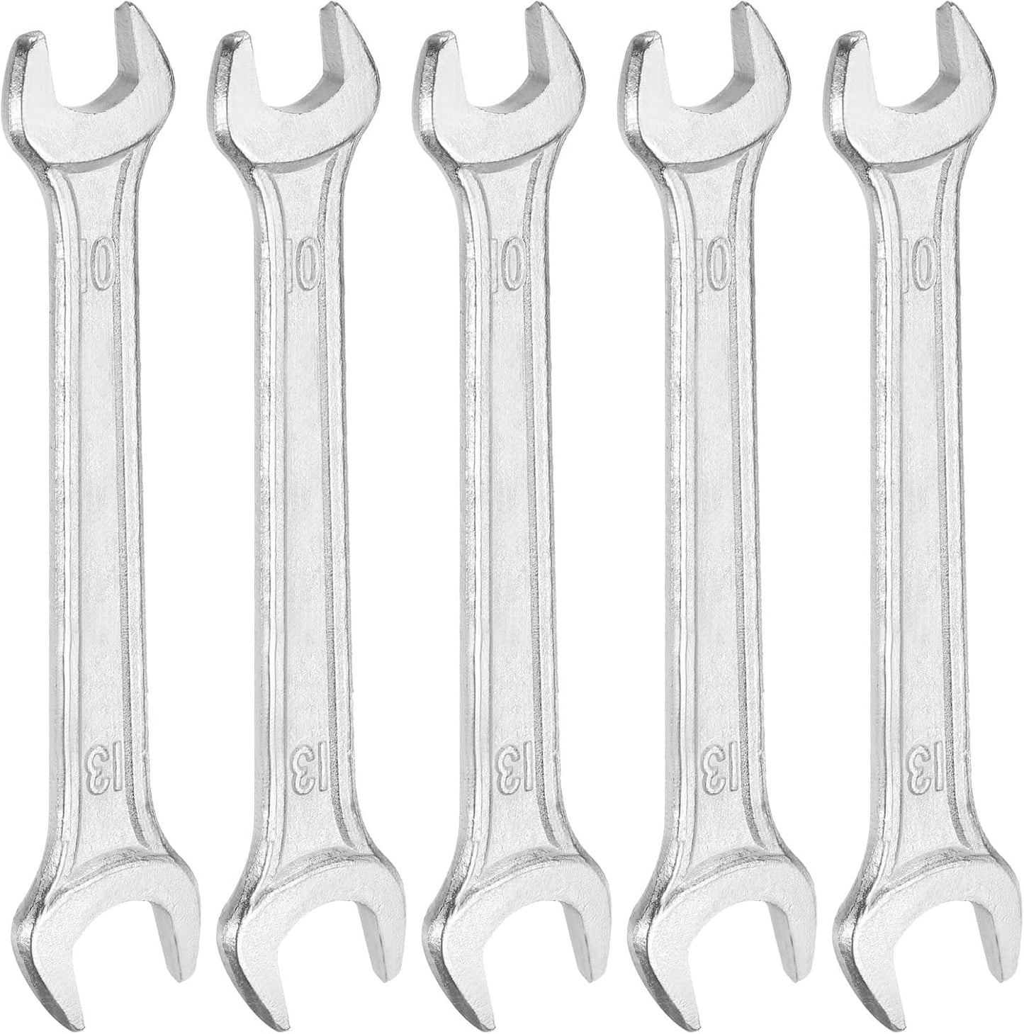 HARFINGTON 5pcs Double Open End Wrench 10mm x 12mm Metric 15 Degree Offset Angle Small Flat Head Wrench Galvanizing Open Ended Spanner for Automotive Repair Furniture Assembly