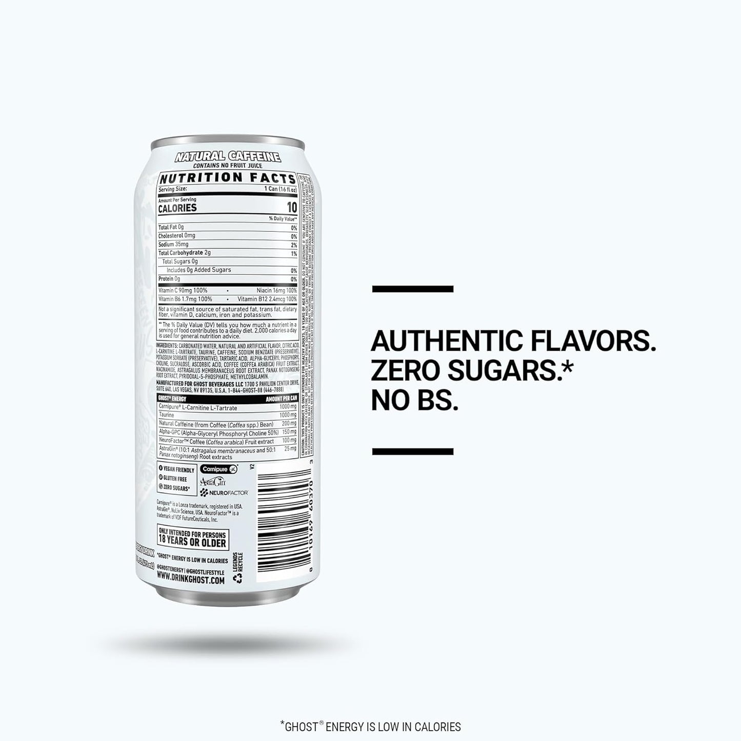 GHOST Energy Drink - 12-Pack, Original, 16oz - Energy & Focus & No Artificial Colors - 200mg of Natural Caffeine, L-Carnitine & Taurine - Gluten-Free & Vegan