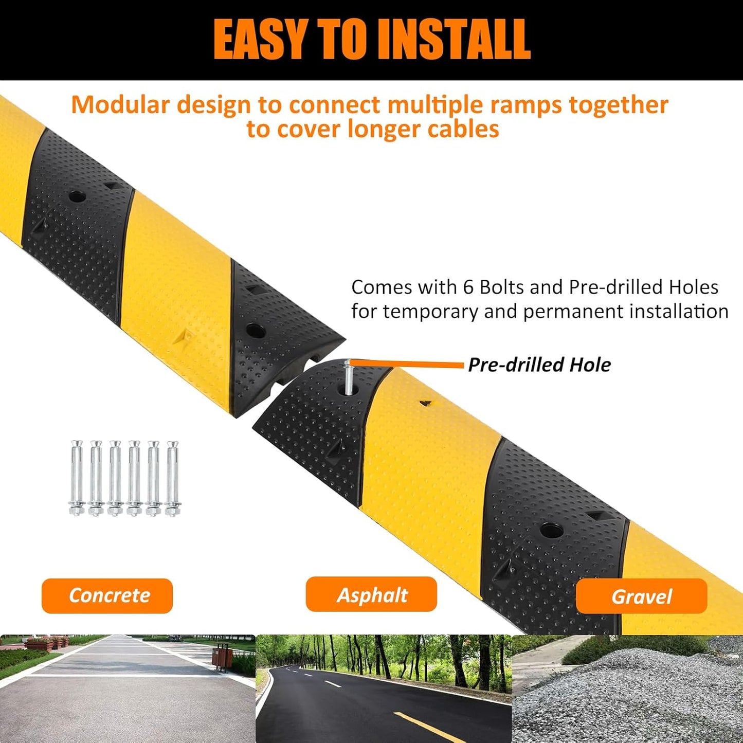 3.3 Ft Rubber Speed Bump, 2 Pack 2 Channel Modular Heavy Duty Speed Bumps Humps 25000 lbs Load Capacity, Cable Protector Ramp for Asphalt Concrete Gravel Driveway Road