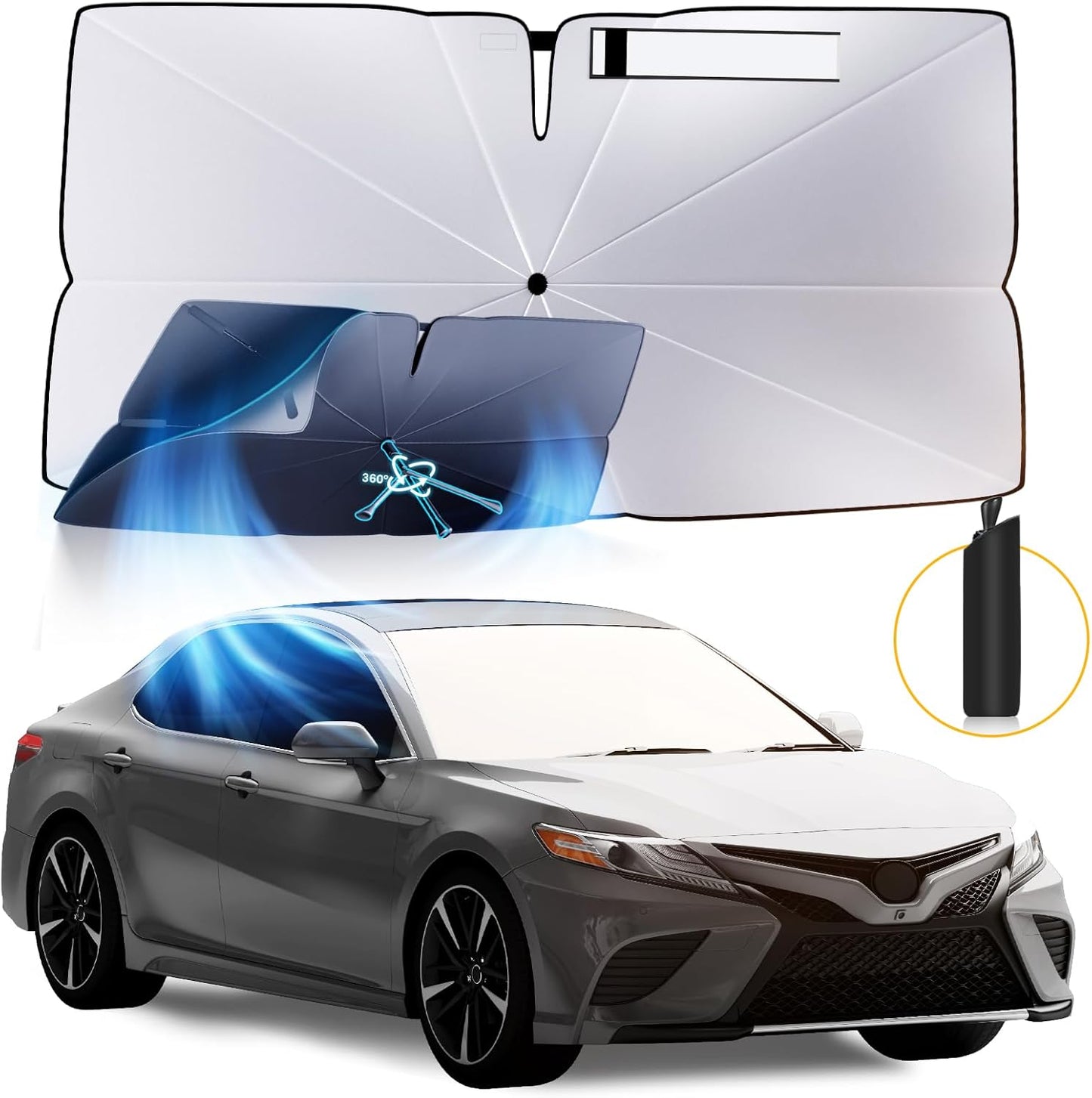 Windshield Sun Shade Umbrella: for Toyota Camry SE XSE LE XLE Hybrid - 4 Layers Front Car Window Shades - Foldable Camry-2018-2025 2023 2024 Sunshades Block UV Keep Cool