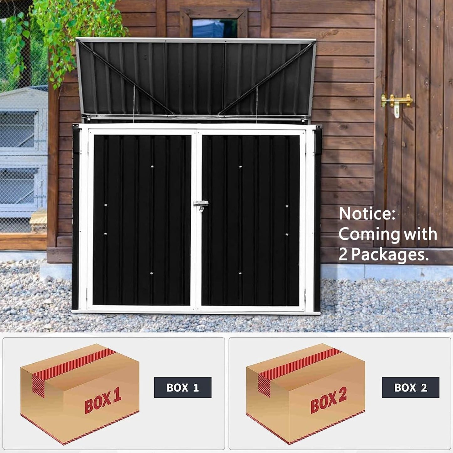 Goplus Horizontal Storage Shed Outdoor, Multi-Function Storage Cabinet for Garden Yard Lawn, 6x3FT Grey & Beige