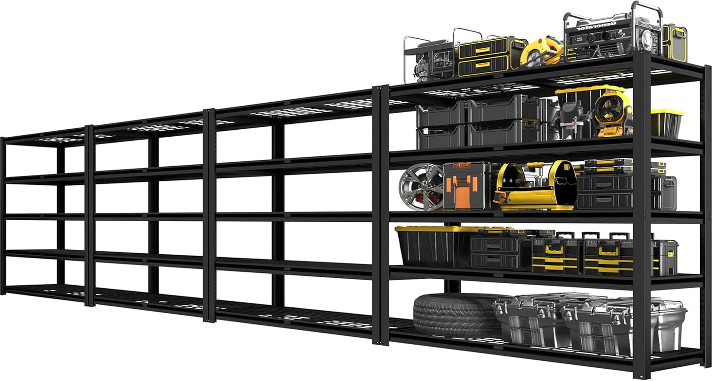 PrimeZone Heavy Duty Storage Shelves - 48" W X 18" D X 72" H Adjustable Garage Wire Shelving Unit, 5 Tier Industrial Metal Shelf Standing Utility Rack for Warehouse, Pantry, Basement, Black, 4 Pack