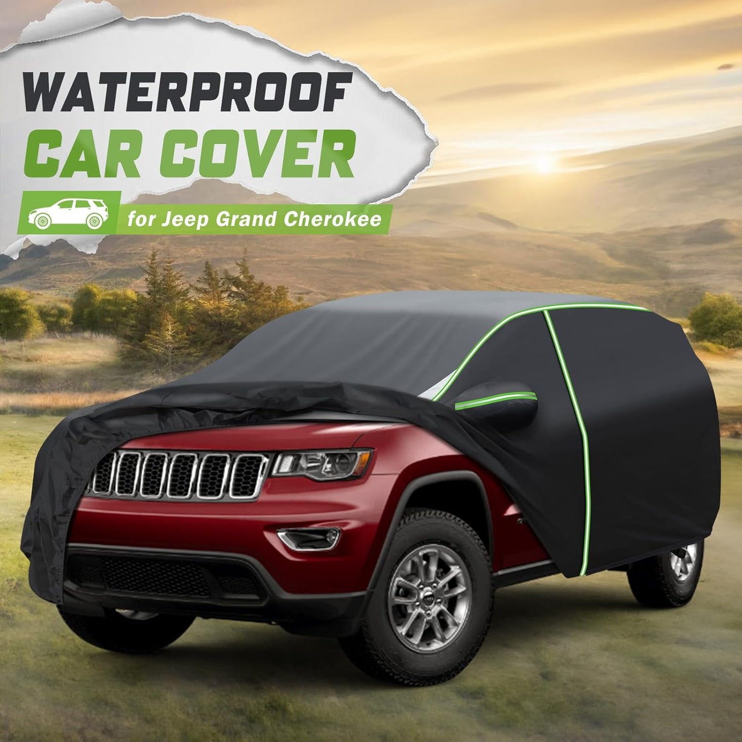 Mixsuper Liner Car Cover for Jeep Grand Cherokee 1993-2026, 7 Layers Waterproof Car Cover Accessories for Grand Cherokee with Zipper Door, Windproof Straps, Reflective Strips, Anti-UV, All Weather