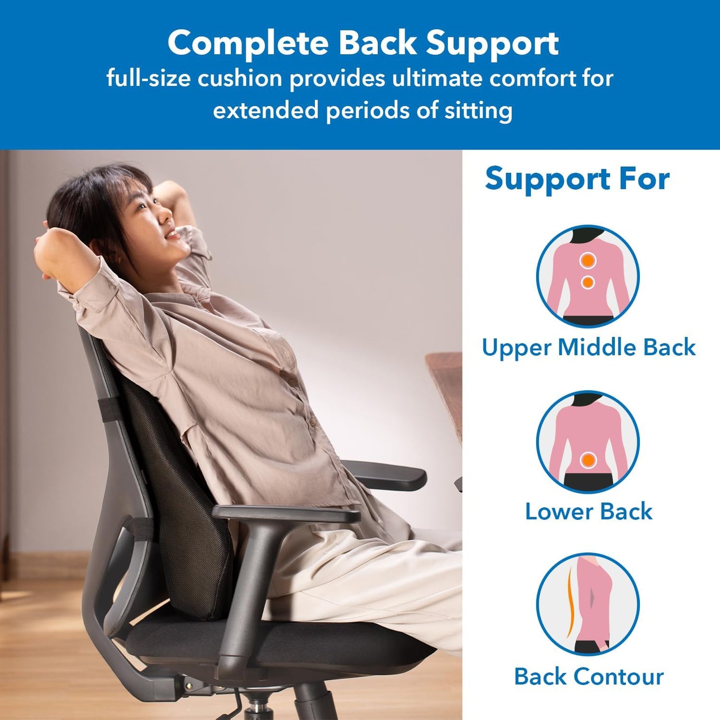 Mount-It! Office Chair Cushion, Lumbar Support Pillow for Office Chair, Back Support Pillow for Desk Chair, Gaming, Home or Car with Memory Foam Filling, Relief Back Pain Improve Posture, Black Large