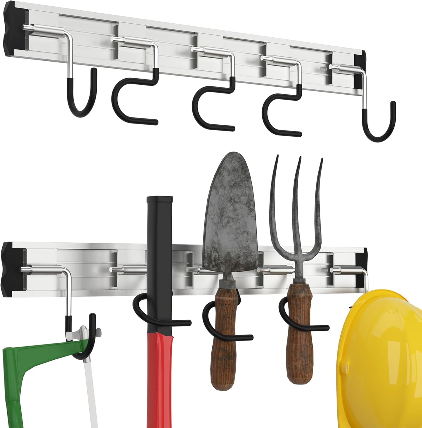 69'' Aluminum Alloy Garage Tool Organizer Hooks,Broom Holder Wall Mount, Adjustable Garden Wall Mount Holder for Hanging Shovel Broom Rake Bulk Items and More