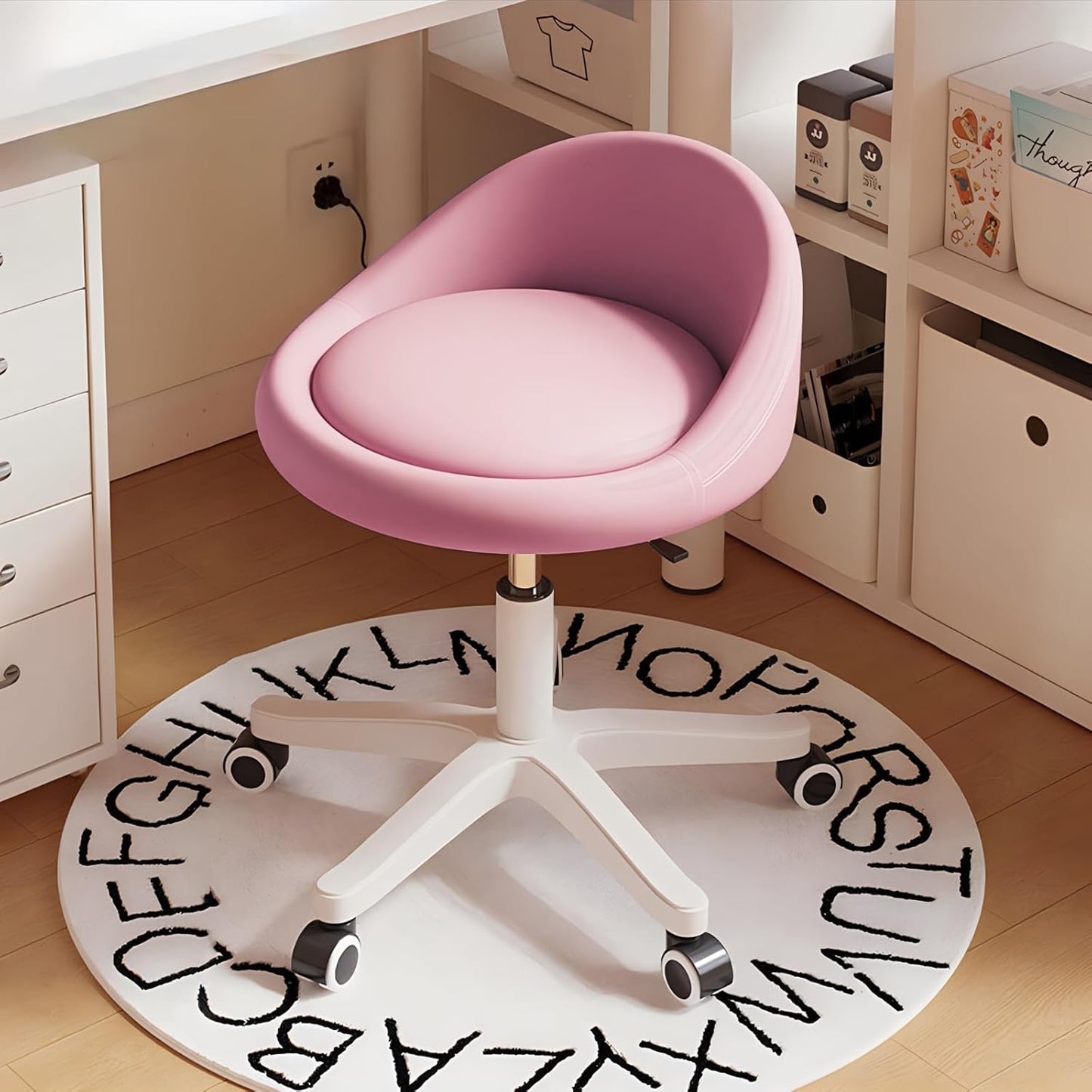 Rolling Stool Rolling Hydraulic Salon Stool with Low Backrest - Adjustable Swivel Chair for SPA, Shop, Salon, Massage, or Medical Office Pink