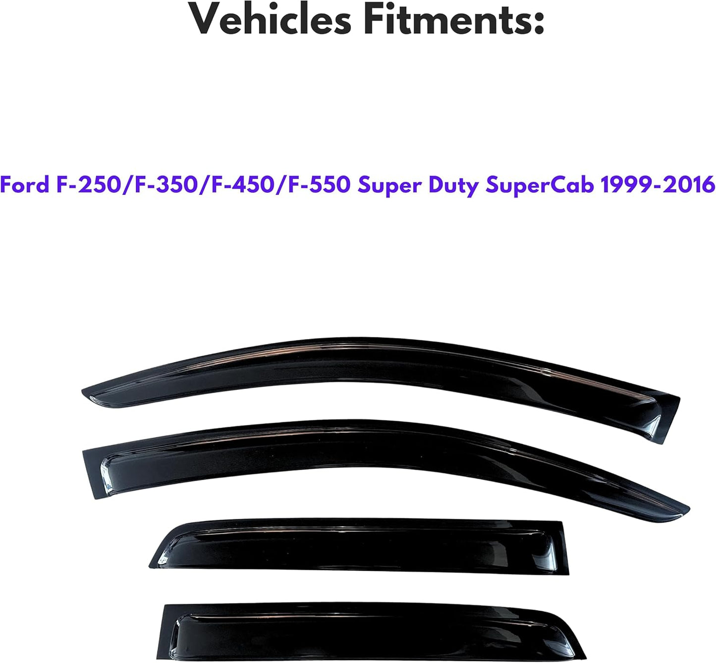 KPY Window Visors Compatible with Ford F250 F350 F450 F550 Super Duty SuperCab 1999-2016, 4PC Rain Guard Side Vent Deflectors Tape-On Style (SuperCab Only)