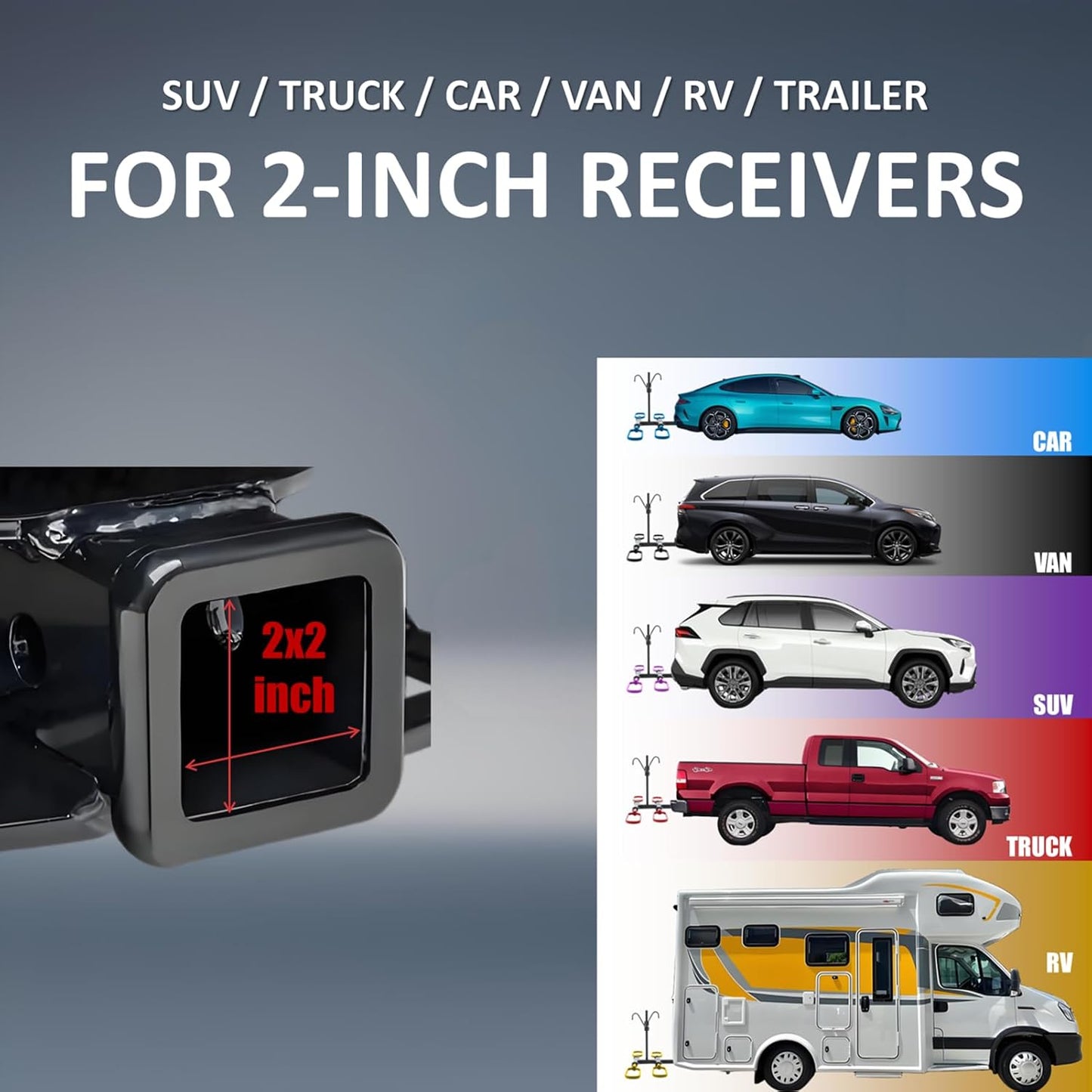 Ebike Rack for Tow Hitch, Ebike Carrier Hitch Mount 2 Bike, Electric Bike Rack for Car Hitch with 2-Inch Receiver (2 Bike - 200 Lbs Cap - Purple)