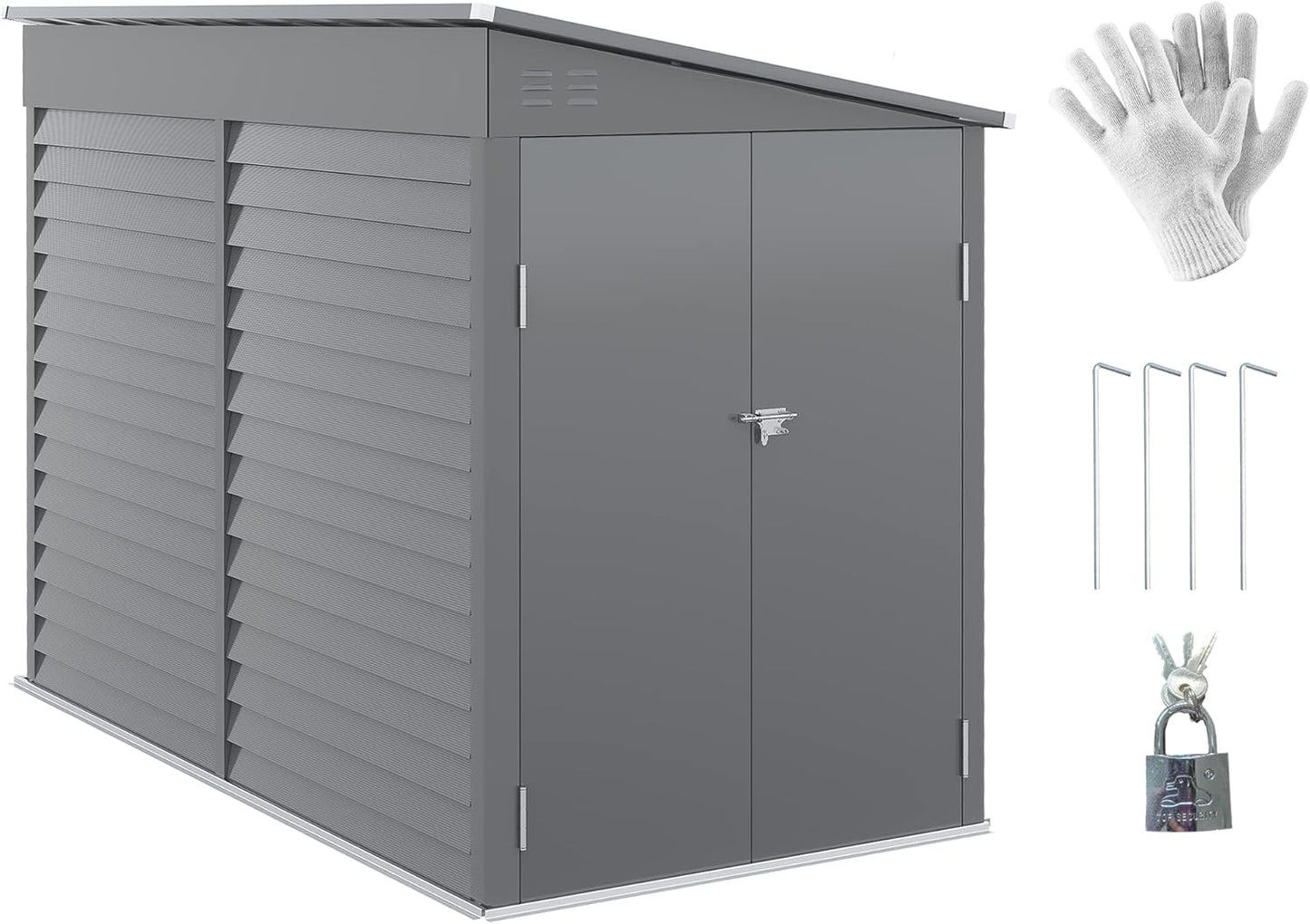 Outsunny 4.6' x 9' Steel Outdoor Storage Shed, Lean to Shed, Metal Tool House with Foundation Kit, Lockable Doors, Gloves and 2 Air Vents for Backyard, Patio, Lawn, Gray