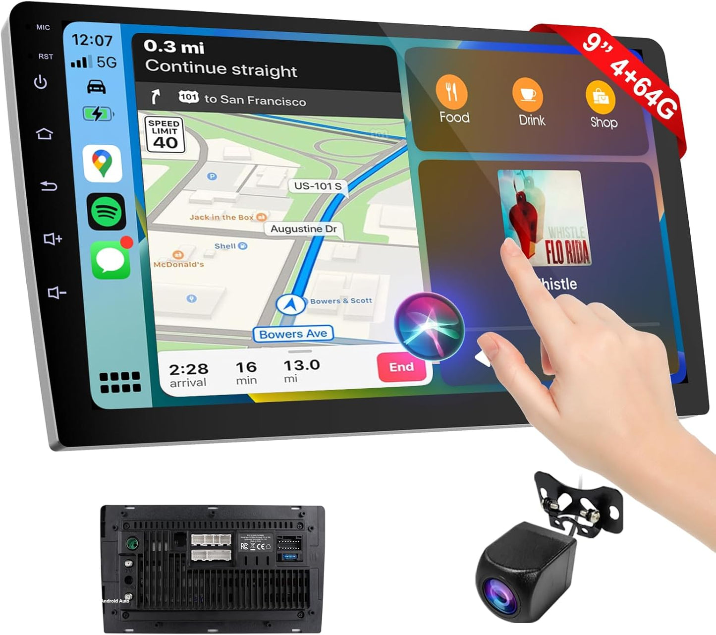 Wireless Double Din Car Stereo with Apple CarPlay/Android Auto,Carplay Screen for Car,Voice Control with Backup Camera,Bluetooth,Navigation, Mirror Link (9 Inch)