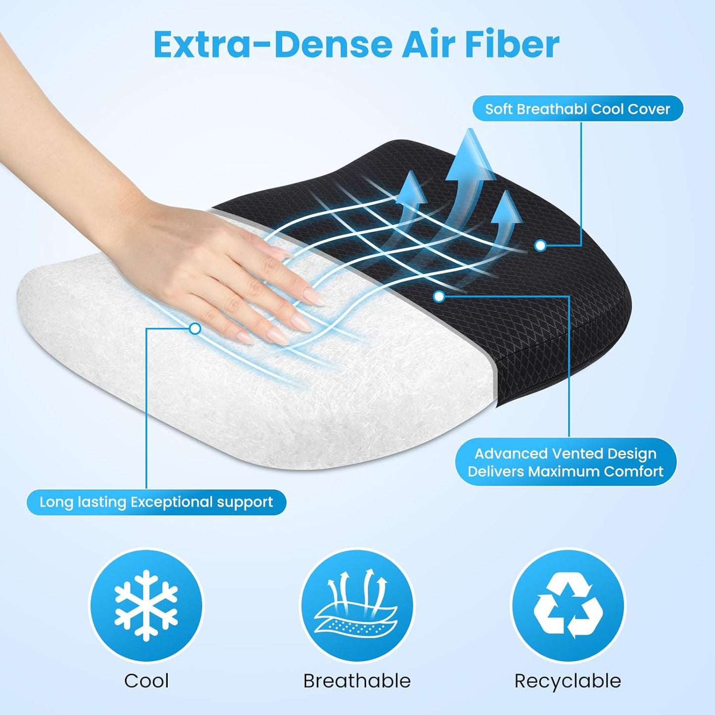 Office Chair Cushion - Breathable Pressure Relief Seat Cushion with Hours Sitting on Gaming/Car/Wheelchair, Extra-Dense Air Fiber for Orthopedic Coccyx, Sciatica & Hip Support (Dark Gray)