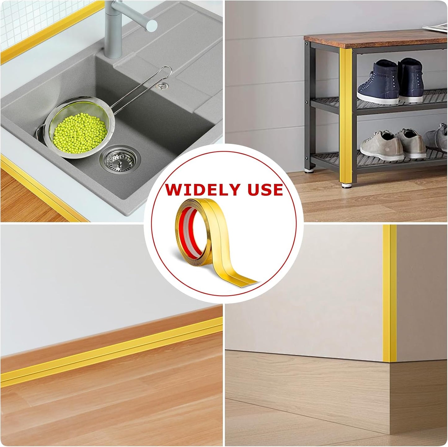 Flexible Wall Corner Protector Moulding Trim Peel and Stick Wall Corner Guards Edge Protector Self Adhesive Wall Molding Trim Strip for Wall Edge Corner Ceiling (Gold, 2.4 in x 10 Ft)