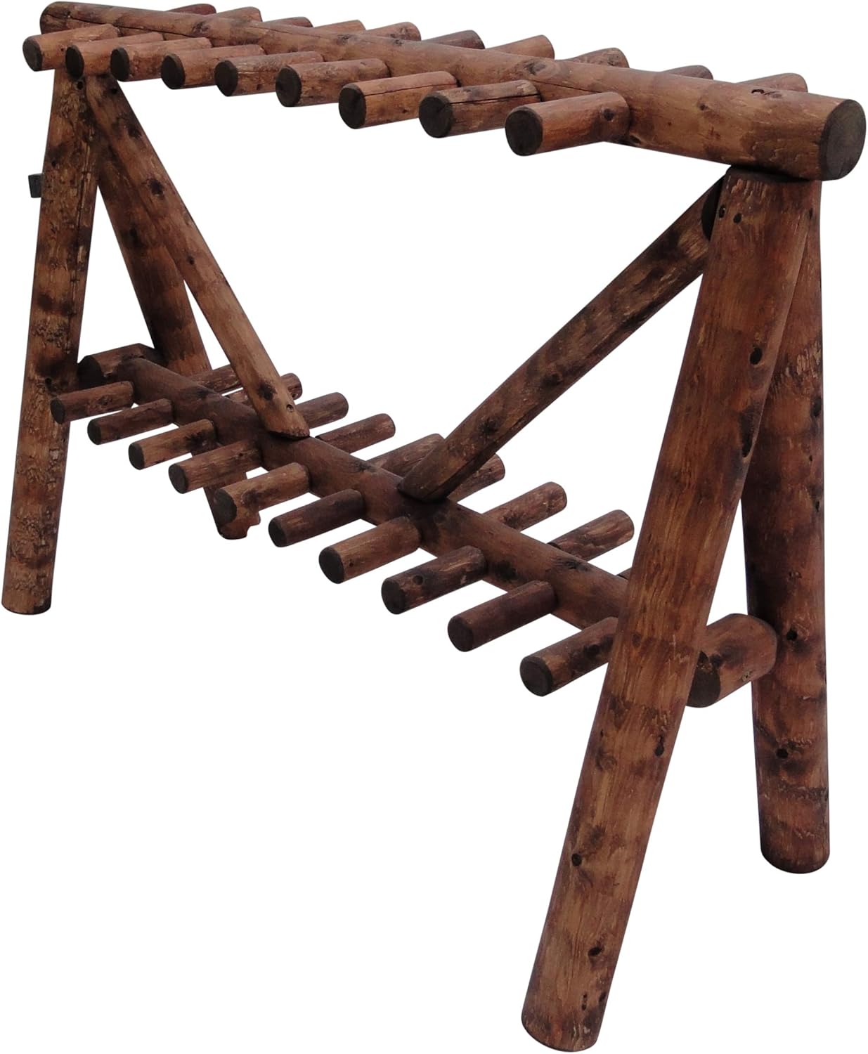 21-Place Freestanding Log Ski Rack Holder, Indoor & Outdoor Snowboard Racks, Standing Storage, Garage Racks for Snow Skis & Poles, Durable Snowboard Rack Garage Storage Organizer - Canyon Brown