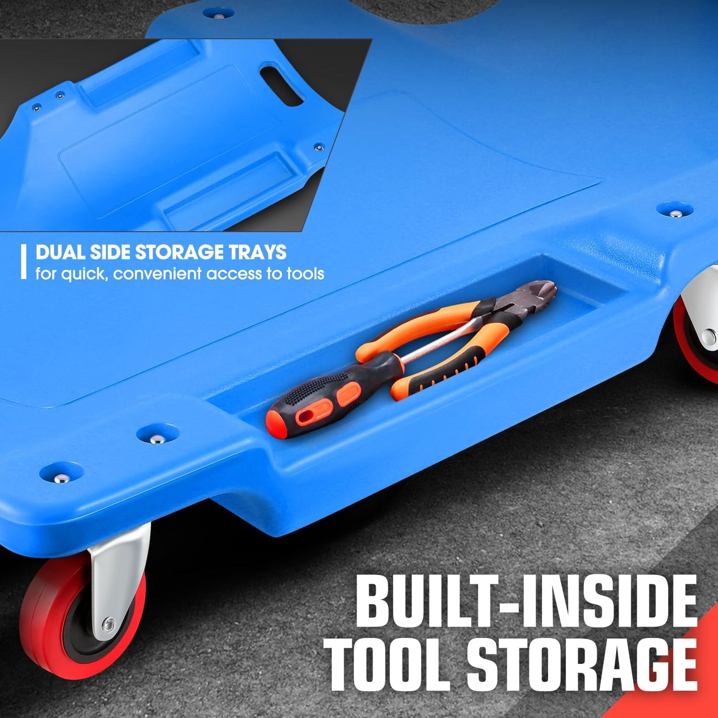 DNA MOTORING 36" L X 17" W x 4.25" H Vehicle Repair Low Profile Automotive Creeper w/Padded Headrest, Blue, TOOLS-00201-BL