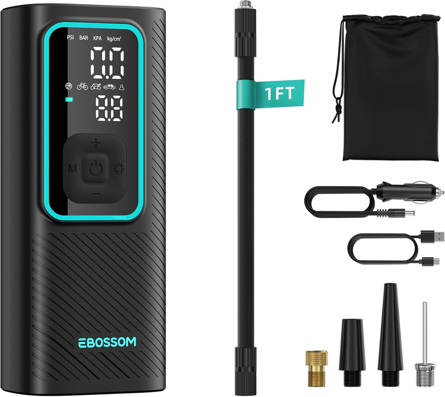 Tire Inflator Portable Air Compressor, 150 PSI Mini Car Air Pump with 6000mAh Battery,12V DC, Pressure Gauge, Cordless Tire Inflator Rechargeable with Display & LED for Car, Motocycle, Bikes, Balls